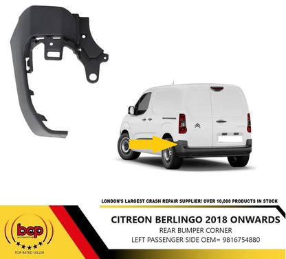 CITROEN BERLINGO 2018 ONWARDS REAR BUMPER CORNER END CAP TEXTURED LEFT PASSENGER