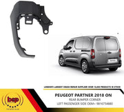 PEUGEOT PARTNER 2018 ONWARDS REAR BUMPER CORNER END CAP TEXTURED LEFT PASSENGERS