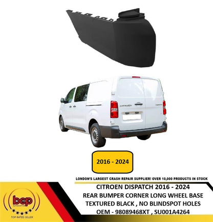CITROEN DISPATCH 2016-2024 REAR BUMPER ENDCAP BLACK LWB MODELS PASSENGER LEFT