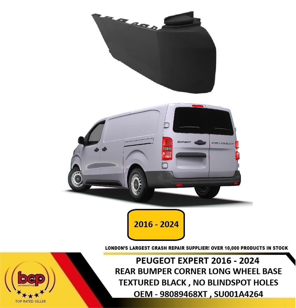 PEUGEOT EXPERT 2016-2024 REAR BUMPER ENDCAP BLACK LWB MODELS PASSENGER LEFT