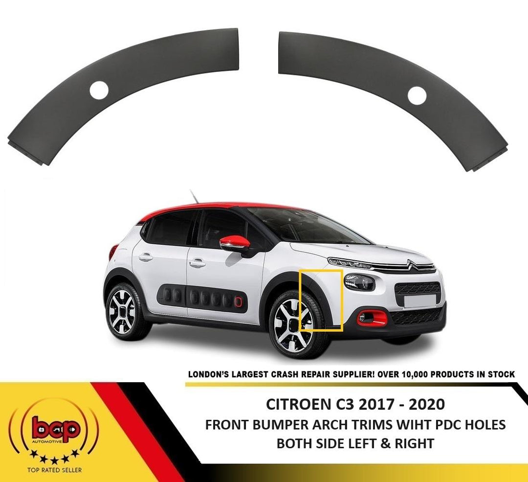 CITROEN C3 2017 - 2020 FRONT BUMPER ARCH TRIM MOUDLING LEFT & RIGHT PDC HOLE