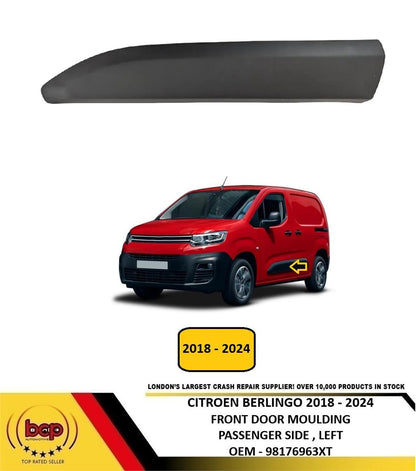 CITROEN BERLINGO VAN 2018 - 2024 FRONT DOOR MOULDING BLACK PASSENGER SIDE LEFT
