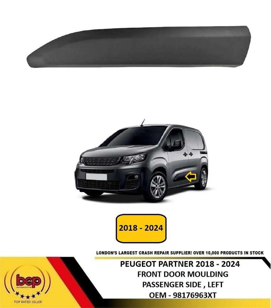 PEUGEOT PARTNER VAN 2018 - 2024 FRONT DOOR MOULDING BLACK PASSENGER SIDE LEFT