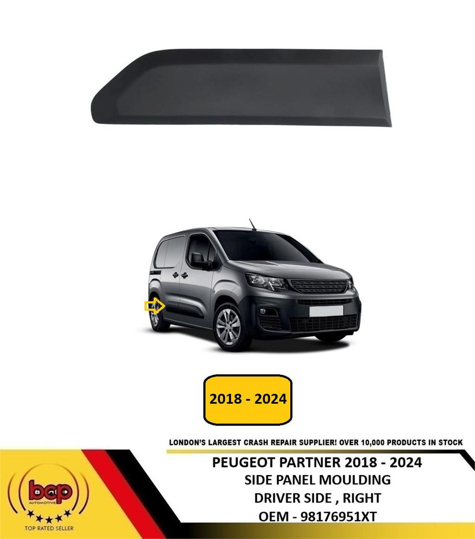 PEUGEOT PARTNER VAN 2018 - 2024 SIDE PANEL MOULDING BLACK DRIVER SIDE RIGHT NEW