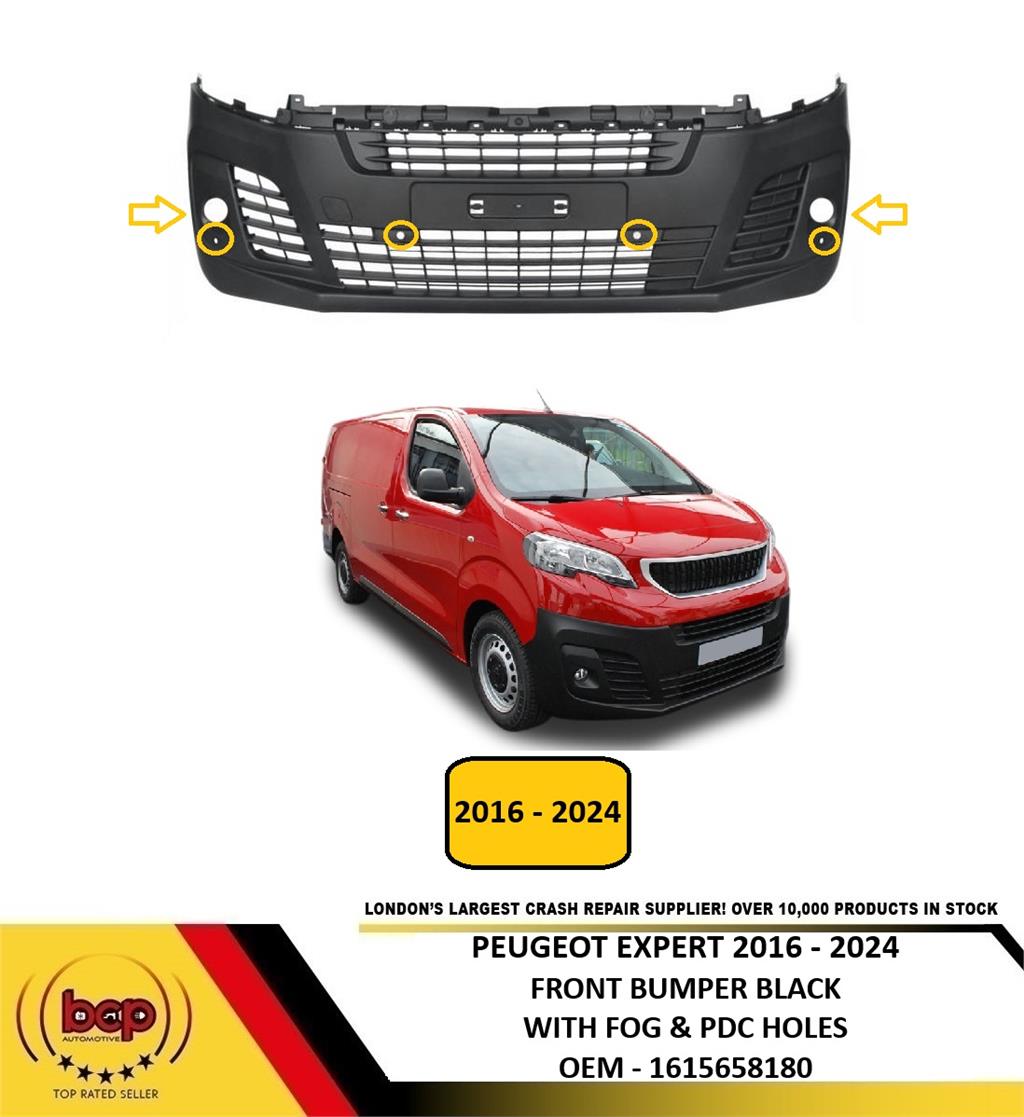 PEUGEOT EXPERT 2016 - 2024 FRONT BUMPER BLACK WITH FOG HOLES & PARKING SENSORS