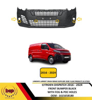 CITROEN DISPATCH 2016 - 2024 FRONT BUMPER BLACK WITH FOG HOLES & PARKING SENSORS