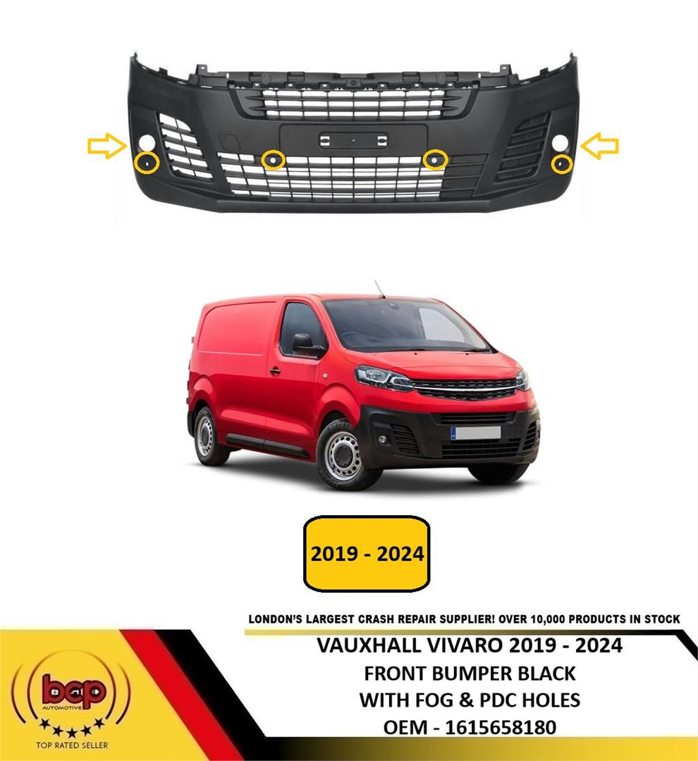 VAUXHALL VIVARO 2019 - 2024 FRONT BUMPER BLACK WITH FOG HOLES & PARKING SENSORS