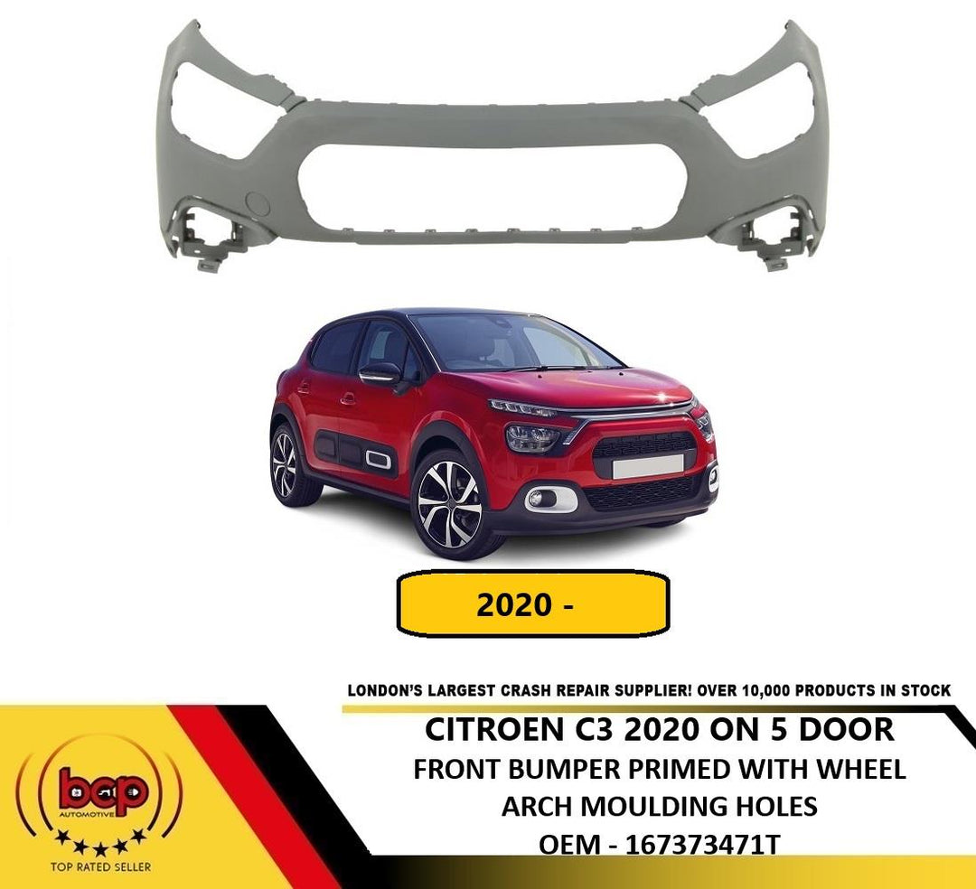 CITROEN C3 2020 ON FRONT BUMPER PRIMED WITH WHEELARCH MOULDING HOLES NO PDC HOLE