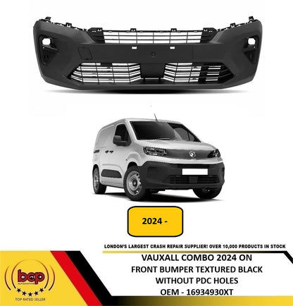 VAUXHALL COMBO 2024 ON FRONT BUMPER TEXTURED BLACK NO PDC HOLES NEW 16934930XT