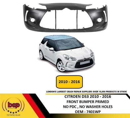 CITROEN DS3 2010 - 2016 FRONT BUMPER PRIMED NO PDC HOLES NO WASH HOLES NEW