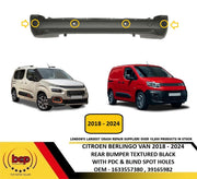 CITROEN BERLINGO MPV VAN 2018 – 2024 REAR BUMPER BLACK WITH PDC AND BLIND SPOT