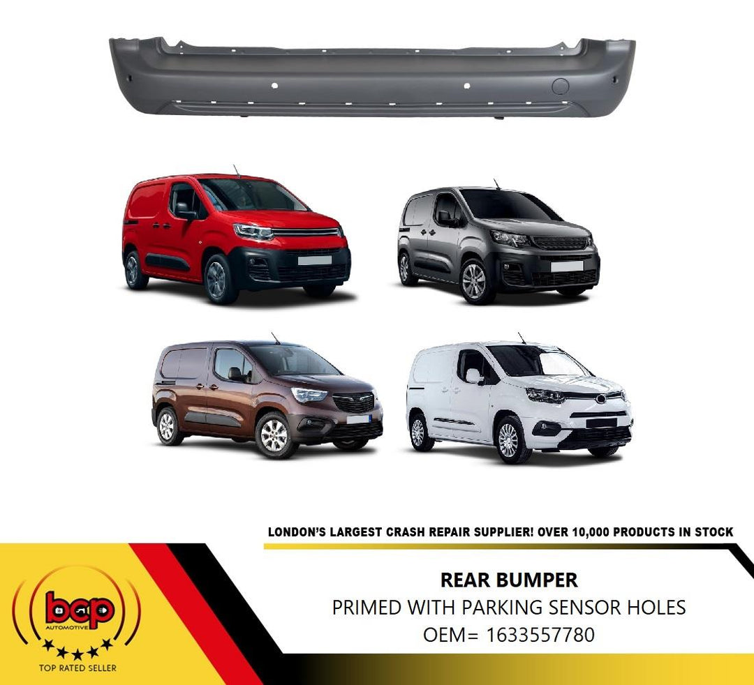 PEUGEOT PARTNER 2018 ON REAR BUMPER PRIMED WITH PARKING SENSOR HOLES