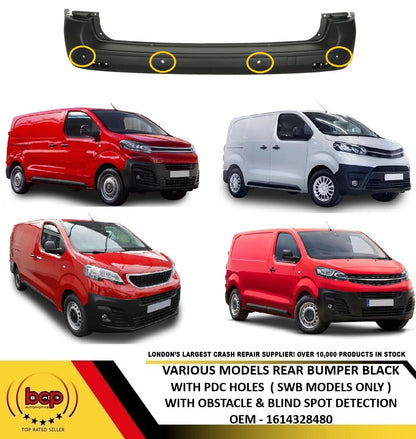 PEUGEOT TRAVELLER 2016 - 2024 REAR BUMPER BLACK PDC OBSTACLE BLINDSPOT DETECTION