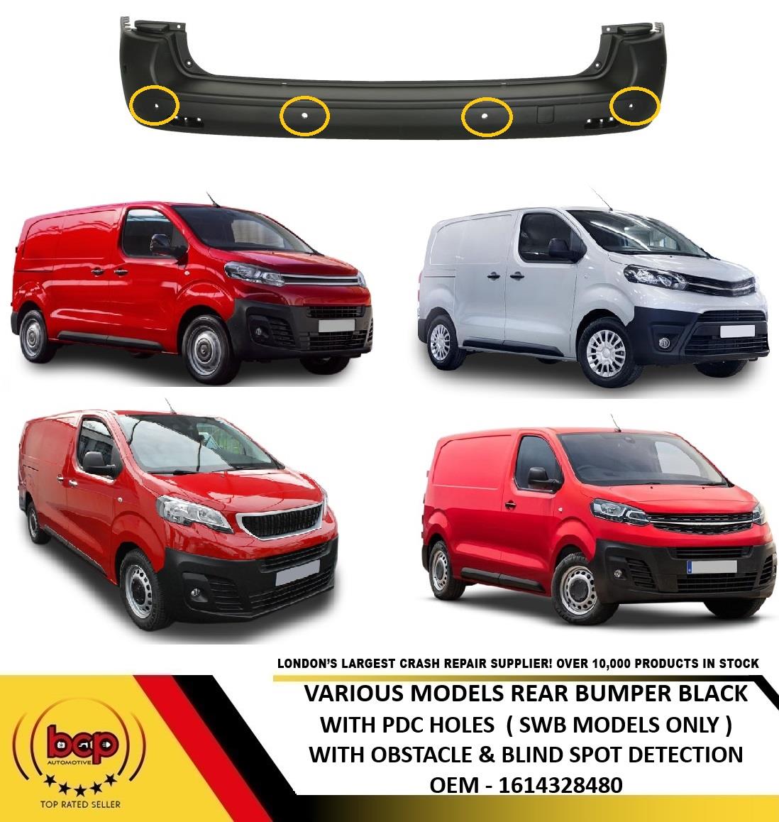 VAUXHALL VIVARO 2019 ON REAR BUMPER BLACK PDC OBSTACLE BLINDSPOT DETECTION HOLES