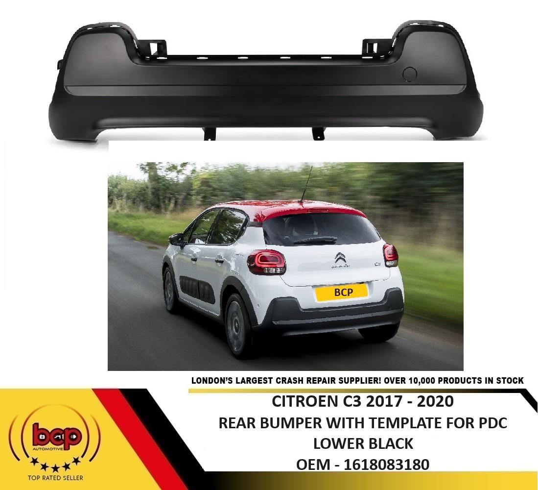 CITROEN C3 2017 - 2020  REAR BUMPER LOWER BLACK WITH TEMPLATE FOR PDC