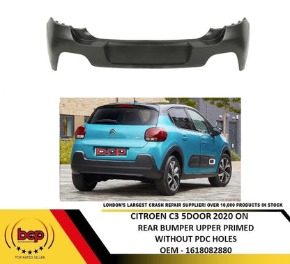 CITROEN C3 2020 ON REAR BUMPER UPPER PRIMED WITHOUT PARKING SENSOR HOLES NEW