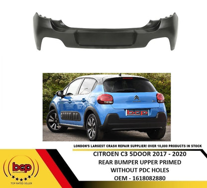 CITROEN C3 2017 – 2020 REAR BUMPER UPPER PRIMED WITHOUT PARKING SENSOR HOLES NEW