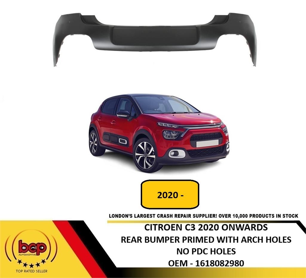CITROEN C3 2020 ONWARDS REAR BUMPER UPPER PRIMED WITH ARCH MOULDING HOLES