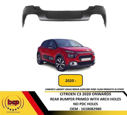 CITROEN C3 2020 ONWARDS REAR BUMPER UPPER PRIMED WITH ARCH MOULDING HOLES