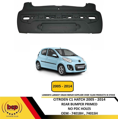 CITROEN C1 2005 – 2014 REAR BUMPER PRIMED NO PARKING SENSOR HOLES NEW 7410Y8