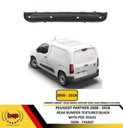 PEUGEOT PARTNER 2008-2015 REAR BUMPER TEXTURED WITH PARKING SENSOR HOLES 7401GF