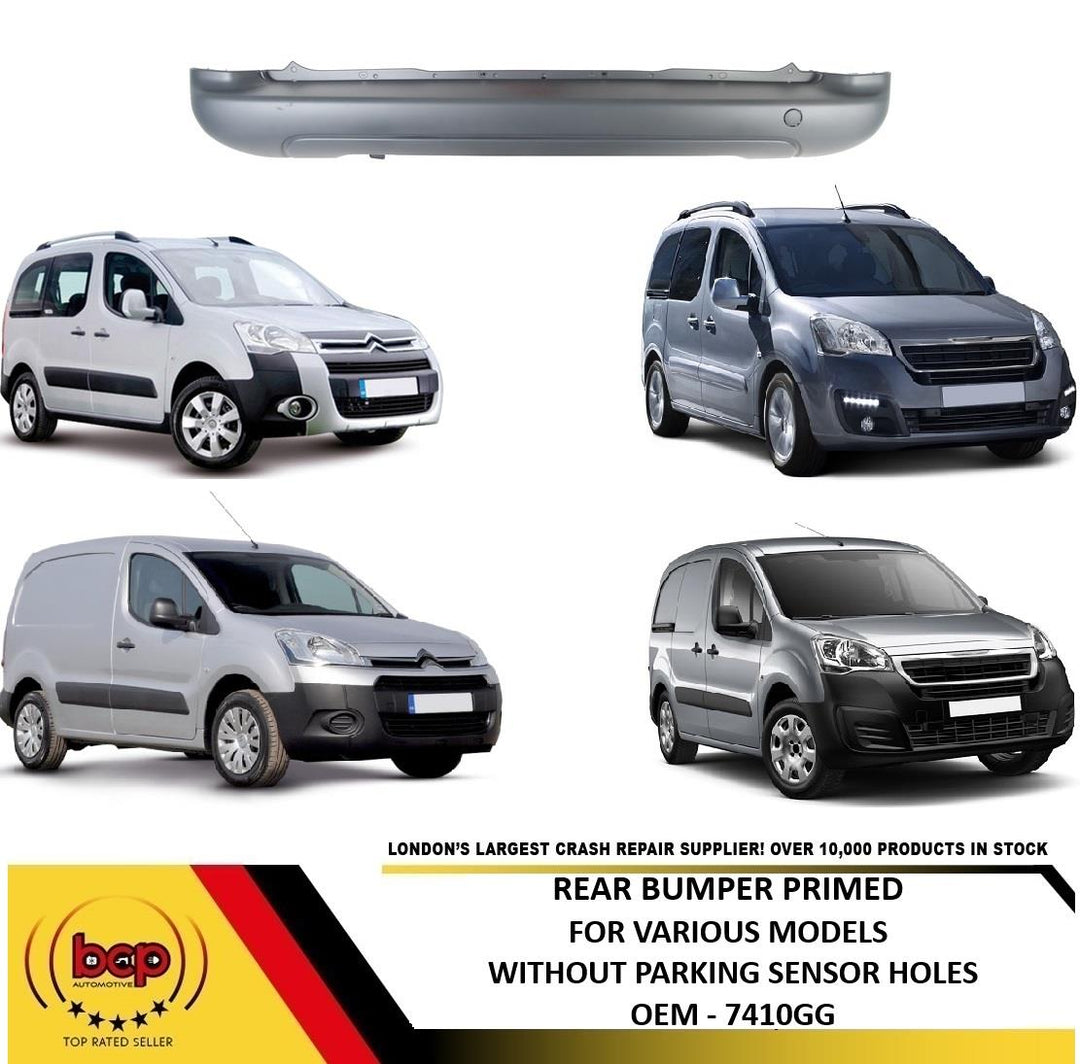 CITROEN BERLINGO 2008 – 2018 REAR BUMPER PRIMED NO PARKING SENSOR HOLES
