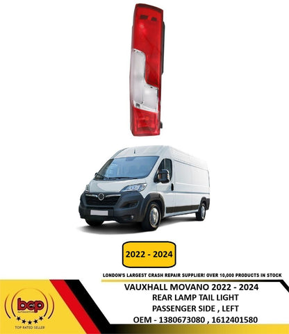 VAUXHALL MOVANO 2022 - 2024 REAR LIGHT TAIL LIGHT LAMP PASSENGER SIDE LEFT NEW