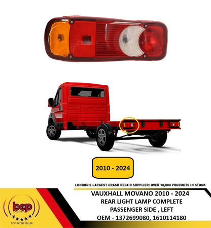 VAUXHALL MOVANO 2010 - 2024 REAR LIGHT COMPLETE LAMP CHASIS CAB PASSENGER LEFT