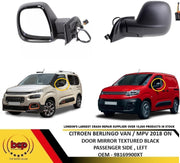 CITROEN BERLINGO 2018 ON DOOR MIRROR WING MIRROR ELECTRIC HEATED BLACK LEFT