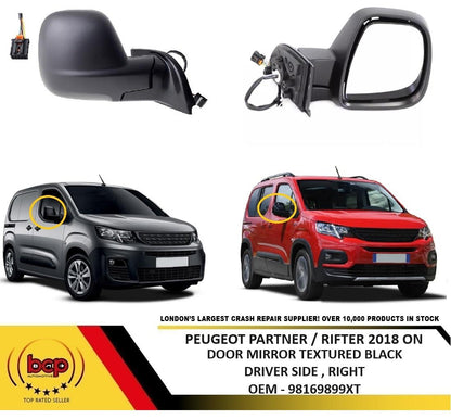 PEUGEOT PARTNER 2018 ON DOOR MIRROR WING MIRROR ELECTRIC HEATED BLACK RIGHT