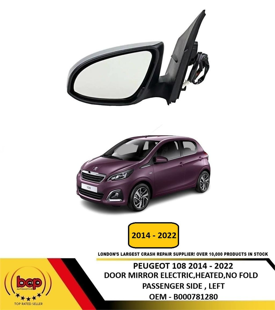 PEUGEOT 108 2014 - 2022 ELECTRIC MIRROR PASSENGER SIDE LEFT NEW PRIMED