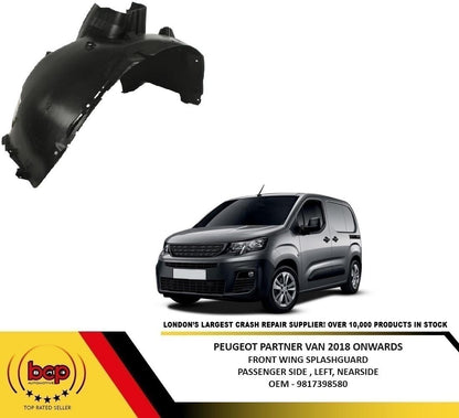 PEUGEOT PARTNER VAN 2018 ONWARDS FRONT WING SPLASHGUARD PASSENGER SIDE LEFT