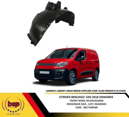 CITROEN BERLINGO VAN 2018 ONWARDS FRONT WING SPLASHGUARD PASSENGER SIDE, LEFT