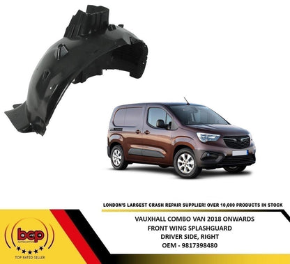 VAUXHALL COMBO VAN 2018 ONWARDS FRONT WING SPLASHGUARD DRIVER SIDE RIGHT