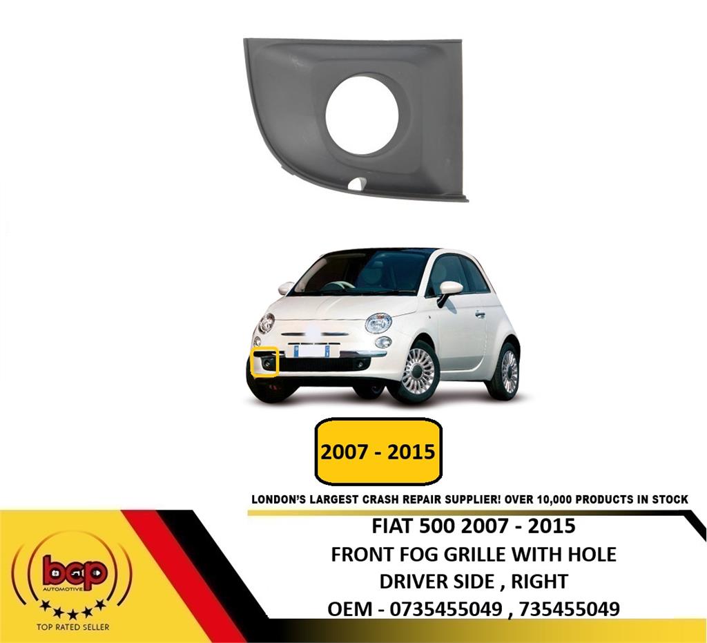 FIAT 500 2007 - 2015 FRONT BUMPER FOG GRILLE WITH HOLE RIGHT DRIVER 735455047