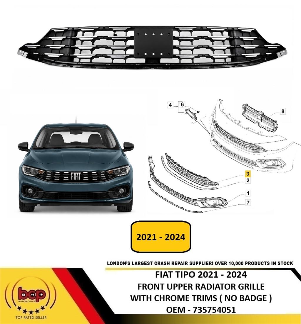 FIAT TIPO 2021 - 2024 FRONT UPPER MAIN RADIATOR GRILLE WITH CHROME 735754051