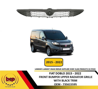 FIAT DOBLO 2015 – 2022 FRONT BUMPER UPPER RADIATOR GRILLE BLACK WITH BLACK TRIM