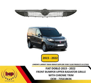 FIAT DOBLO 2015 – 2022 FRONT BUMPER UPPER RADIATOR GRILLE BLACK WITH CHROME TRIM