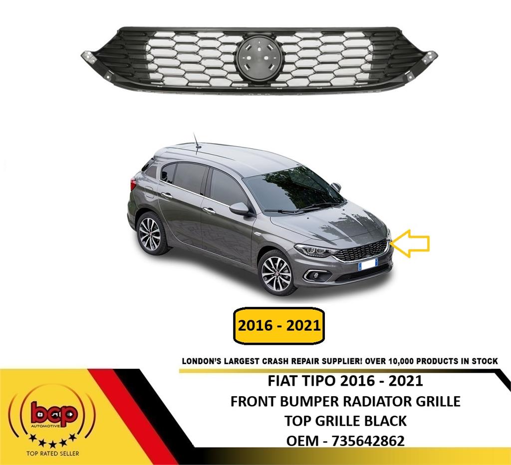 FIAT TIPO 2016 – 2021 FRONT BUMPER MAIN TOP RADIATOR GRILLE BLACK NO BADGE