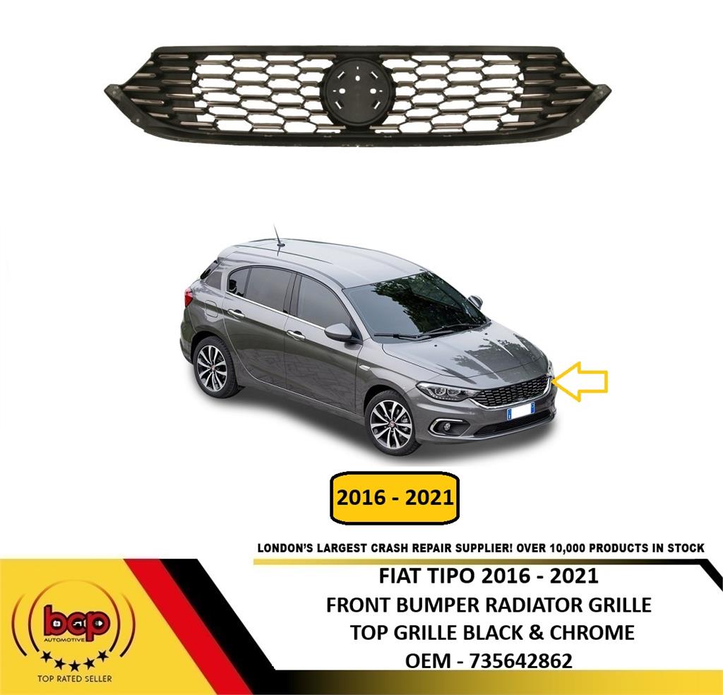 FIAT TIPO 2016 – 2021 FRONT BUMPER MAIN TOP RADIATOR GRILLE BLACK WITH CHROME