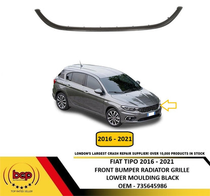 FIAT TIPO 2016 – 2021 FRONT BUMPER MAIN TOP RADIATOR GRILLE LOWER MOULDING BLACK