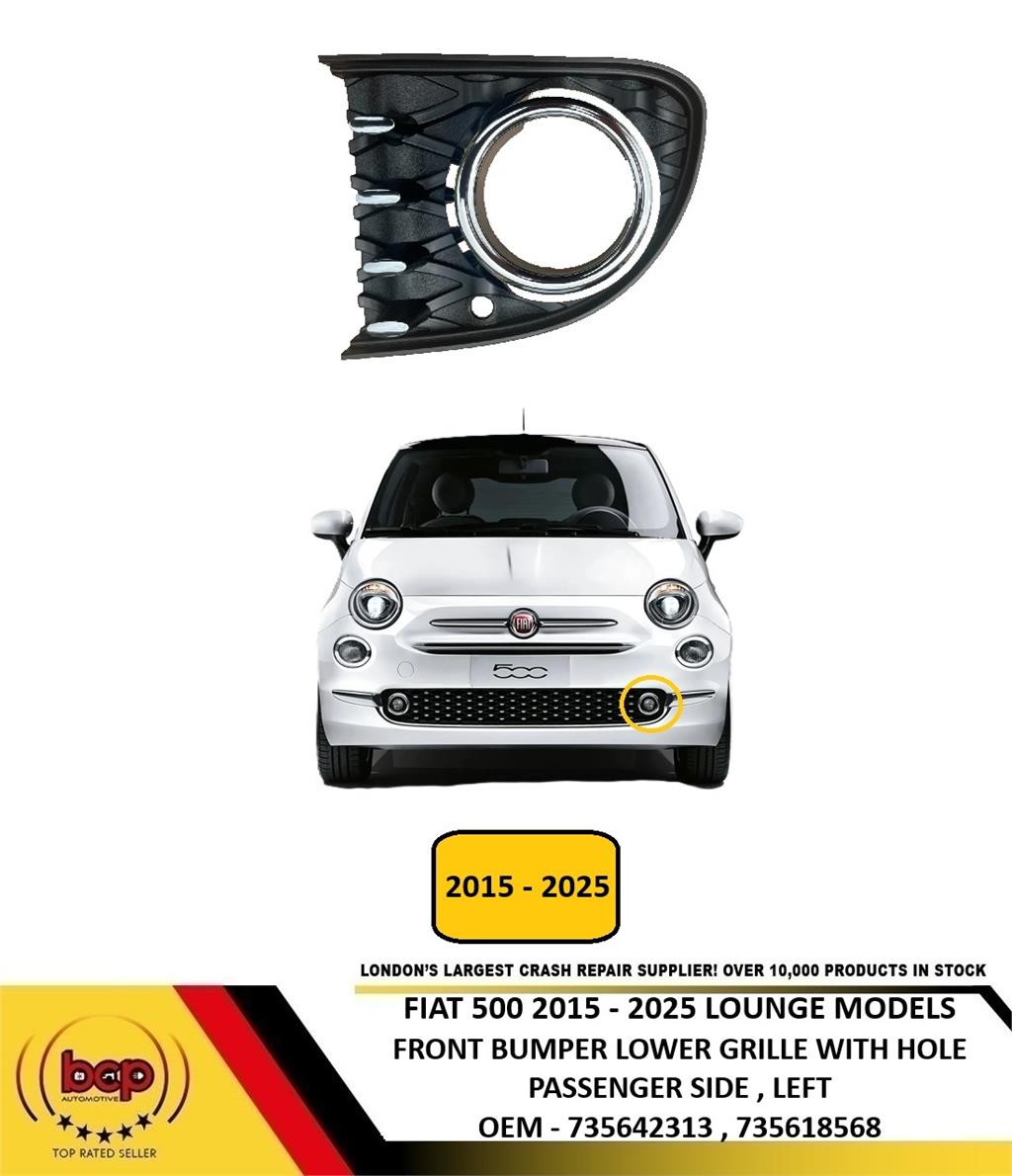 FIAT 500 2015 - 2025 FRONT BUMPER GRILLE WITH HOLE PASSENGER SIDE LOUNGE MODEL