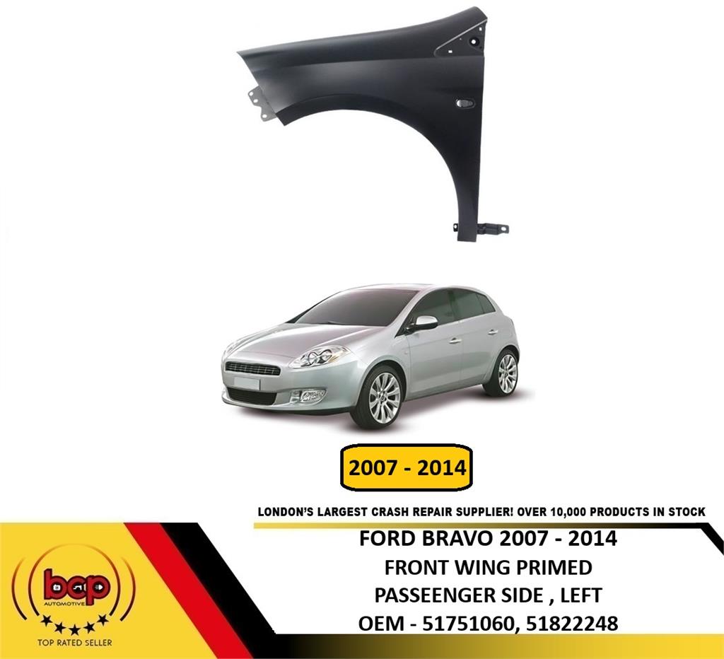 FIAT BRAVO 2007 ON FRONT WING FENDER SIDE PANEL LEFT PASSENGERS SIDE PRIMED