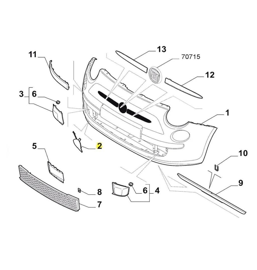 FIAT 500 500C 2008 - 2015 FRONT BUMPER TOWING EYE COVER PRIMED