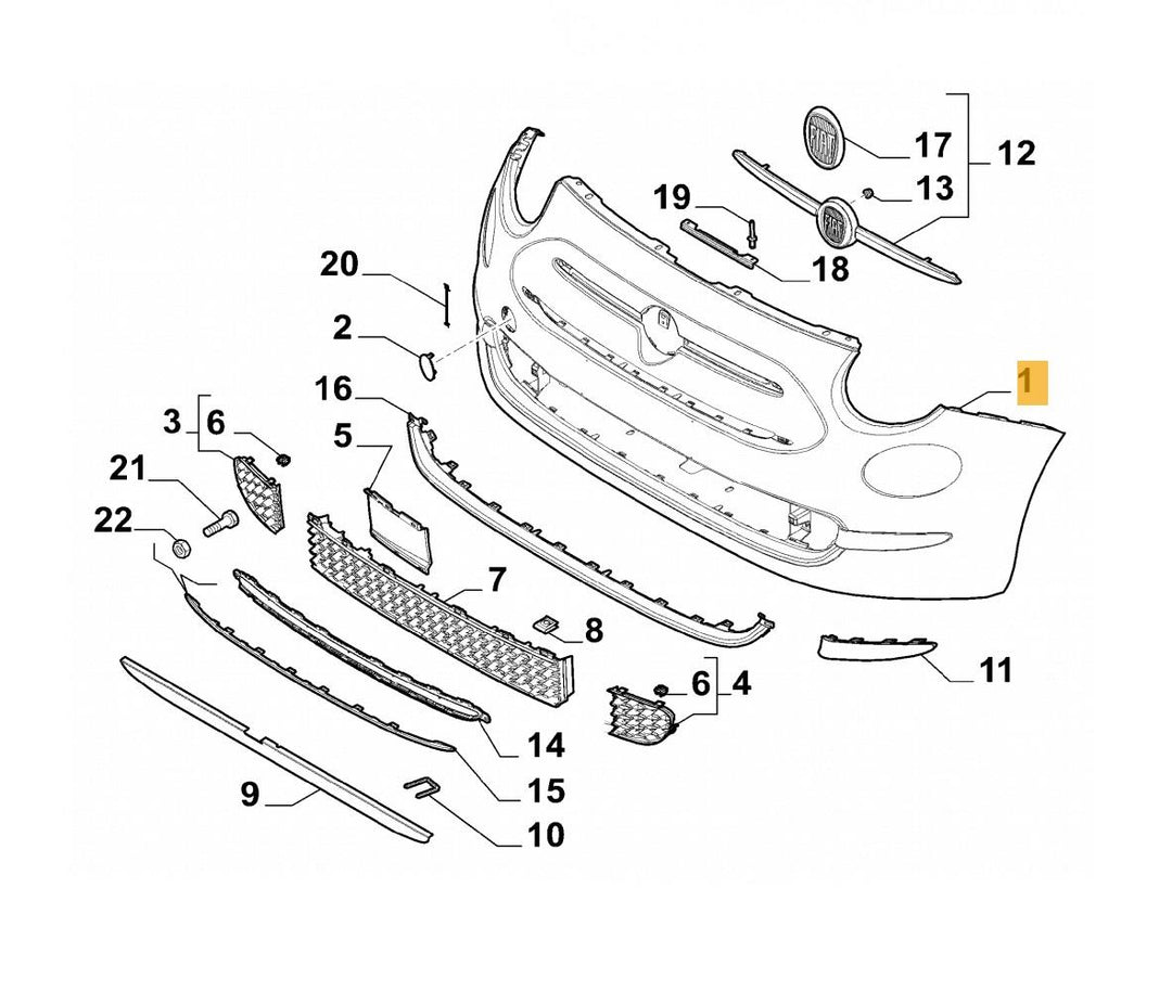 FIAT 500 LOUNGE 2015 - 2020 FRONT BUMPER CHROME TRIM MOULDING RIGHT DRIVERS SIDE