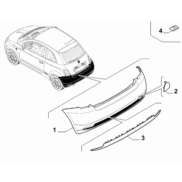 FIAT 500 2015 ONWARDS REAR BUMPER CHROME MOULDING LOUNGE MODELS NEW