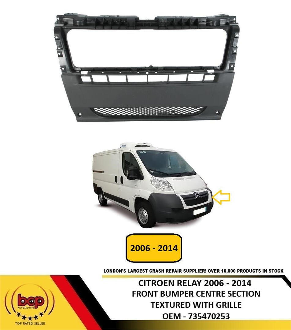 CITROEN RELAY 2006 - 2014 FRONT BUMPER CENTRE SECTION WITH GRILLE TEXTURED GREY