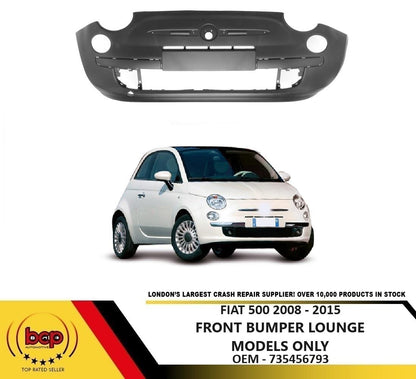 FIAT 500 2007 - 2015 FRONT BUMPER PRIMED BLACK WITH MOULDING HOLE LOUNGE MODELS