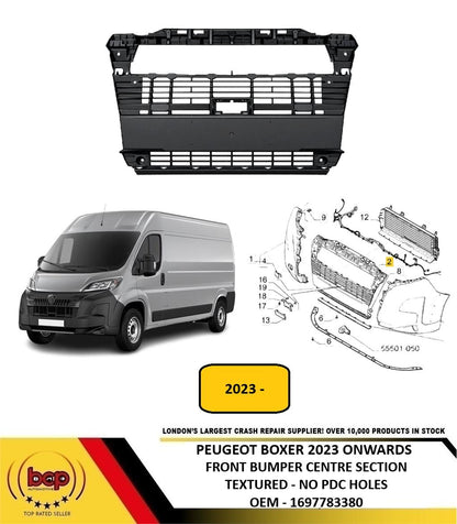 PEUGEOT BOXER 2023 ON FRONT BUMPER CENTRE SECTION TEXTURED NO PDC HOLES 1697783380
