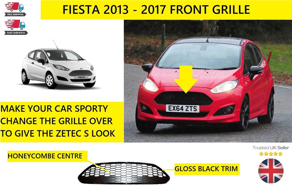 FORD FIESTA 2013 - 2016 FRONT BUMPER  GRILLE Black Honeycomb Gloss Black 1778260